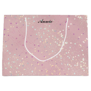 Silver Stars Aesthetic Glitter Pink Background Large Gift Bag