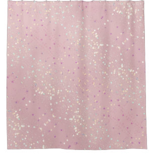 Silver Stars Aesthetic Glitter Pink Background Shower Curtain