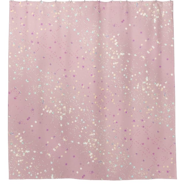 Silver Stars Aesthetic Glitter Pink Background Shower Curtain (Front)