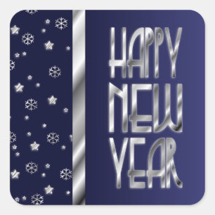 Silver Stars and Snowflakes New Year's Stickers