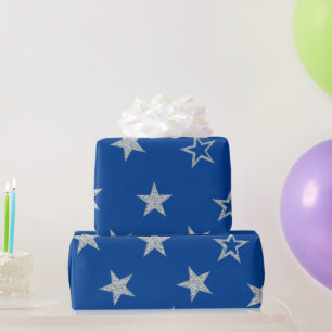 Silver Stars Blue Simple Wrapping Paper