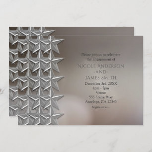 Silver Stars Bokeh Light Engagement Invitations