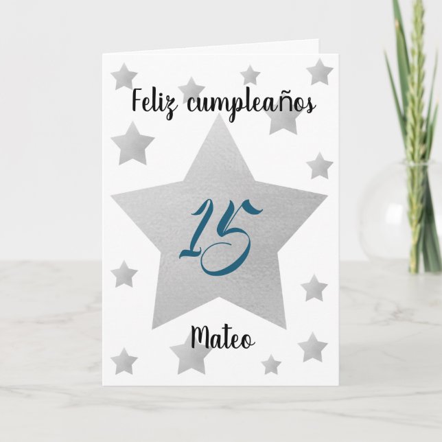 Silver Stars Boy Spanish Birthday Card (Front)