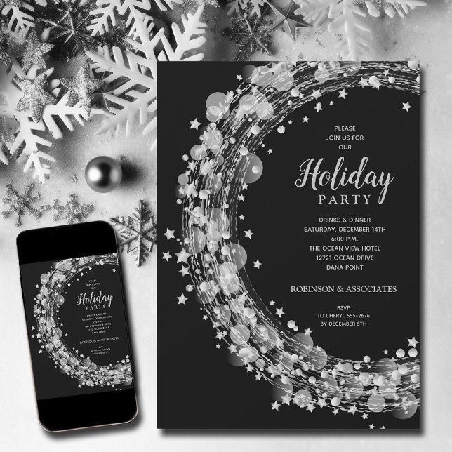 Silver Stars Christmas Holiday Invitation (Silver Stars Christmas Holiday Invitations - INSTANT DOWNLOAD and/or PRINTED)