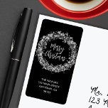 Silver Stars Christmas Return Address Label<br><div class="desc">Wreath of stars and Merry Christmas in silver accent these black address labels personalised with your name and address. Stylish for any Christmas holiday occasion. MATCHING items in our collection.</div>