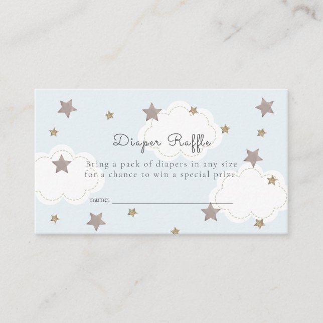 Silver Stars & Clouds Blue Diaper Raffle Ticket Enclosure Card (Front)