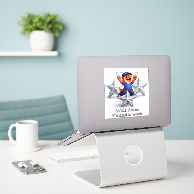 Silver stars, fantastic work vinyl sticker premium (Laptop On Desk)