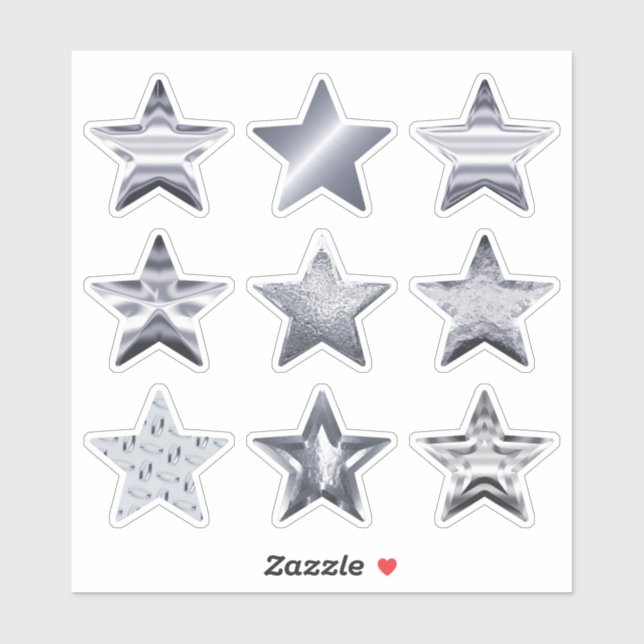 Silver Stars Faux Metallic Set of 9 Sticker (Sheet)