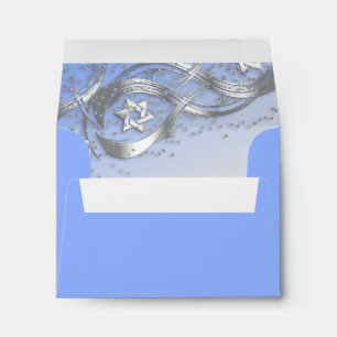 Silver Stars Flourish Silver Confetti Blue Envelopes