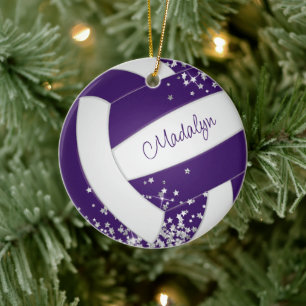 silver stars girls purple volleyball team gifts ceramic tree decoration