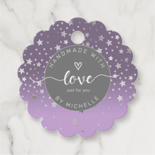 silver stars handmade with love monogram favour tags