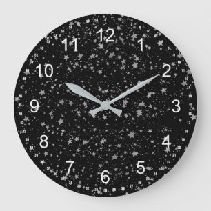Silver Stars Large Clock