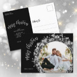 Silver Stars Merry Christmas Black Holiday Postcard<br><div class="desc">Twinkling silver stars, circles and dots on black surround your favourite photo with your names and Merry Christmas greeting in chic lettering and your personal greeting on the back of these postcards. *USE A HORIZONTAL PHOTO for best results or crop your photo to a square before uploading. MORE items in...</div>