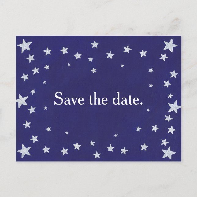 Silver Stars Navy Blue Save the date Postcard (Front)
