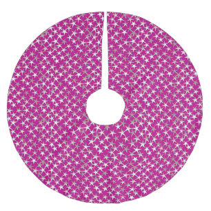 Silver stars on amethyst purple brushed polyester tree skirt