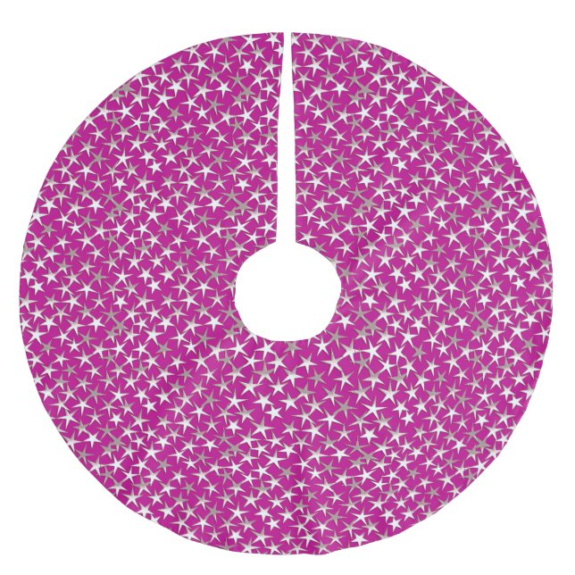Silver stars on amethyst purple brushed polyester tree skirt (Front)