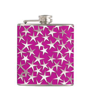 Silver stars on amethyst purple hip flask