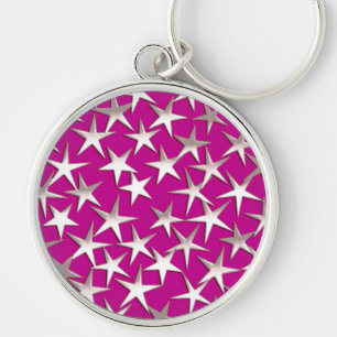 Silver stars on amethyst purple key ring