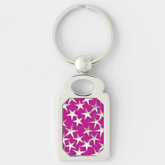 Silver stars on amethyst purple key ring (Front)