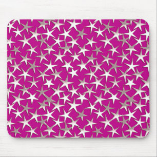 Silver stars on amethyst purple mouse mat