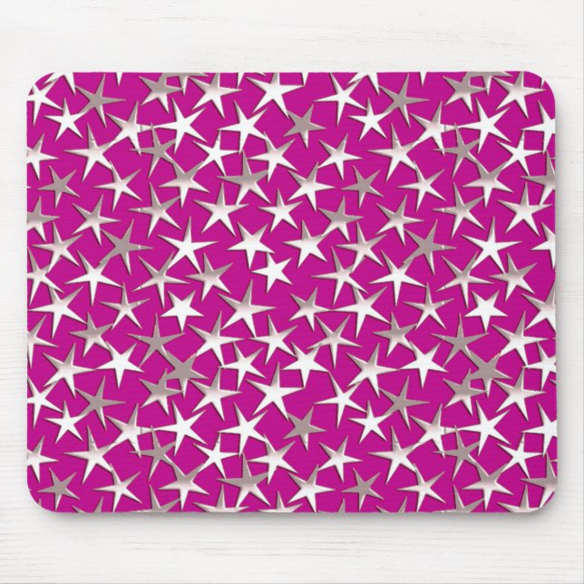 Silver stars on amethyst purple mouse mat (Front)