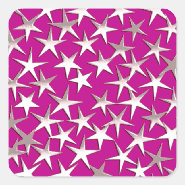 Silver stars on amethyst purple square sticker (Front)