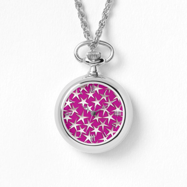 Silver stars on amethyst purple watch (Front)