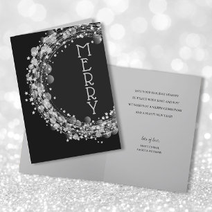 Silver Stars on Black Merry Christmas Holiday Card