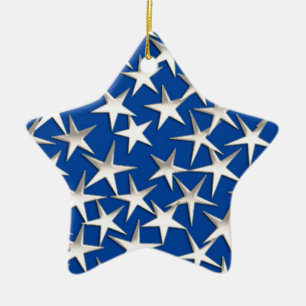 Silver stars on cobalt blue ceramic tree decoration