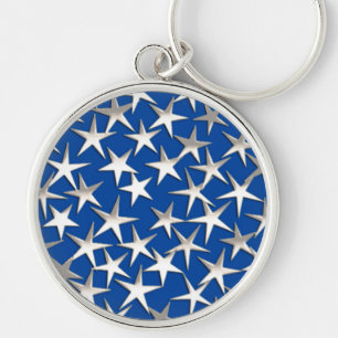 Silver stars on cobalt blue key ring