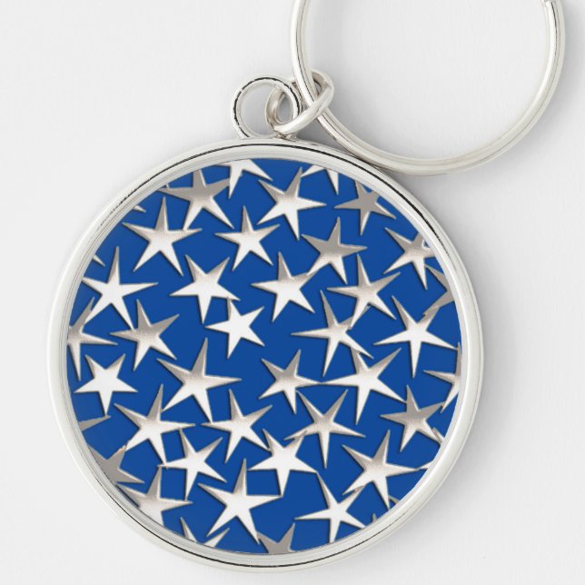 Silver stars on cobalt blue key ring (Front)