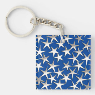 Silver stars on cobalt blue key ring