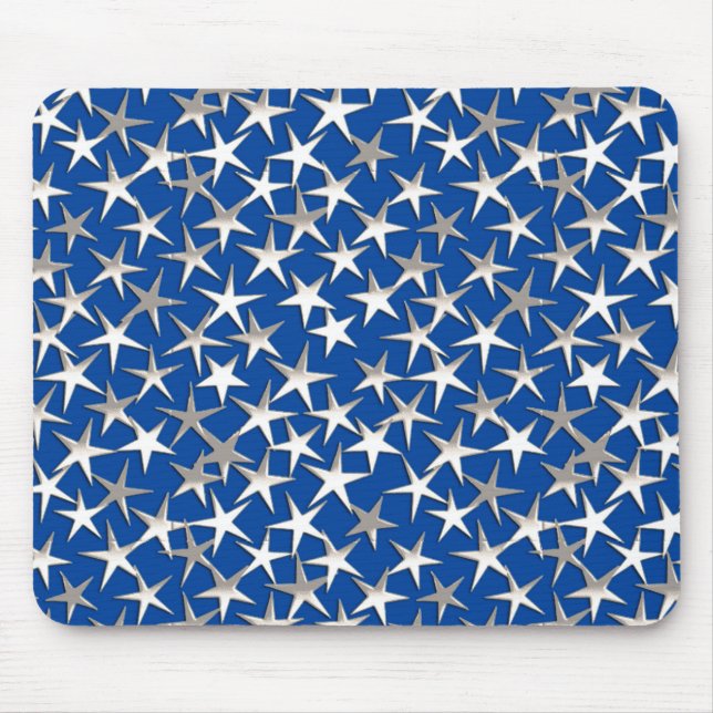 Silver stars on cobalt blue mouse mat (Front)