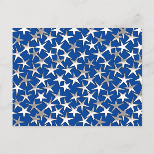 Silver stars on cobalt blue postcard (Front)