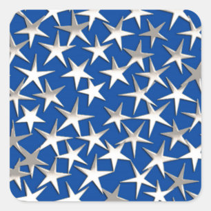Silver stars on cobalt blue square sticker