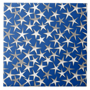 Silver stars on cobalt blue tile