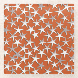 Silver stars on copper glass coaster