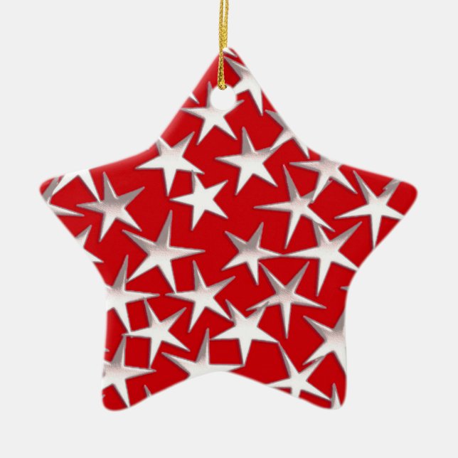 Silver stars on dark red ceramic tree decoration (Front)