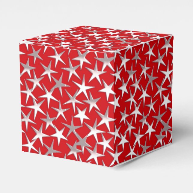 Silver stars on dark red favour box (Front Side)