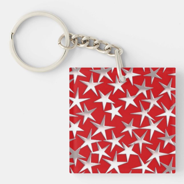 Silver stars on dark red key ring (Front)