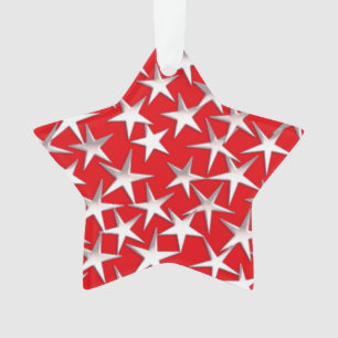 Silver stars on dark red ornament