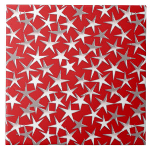 Silver stars on dark red tile