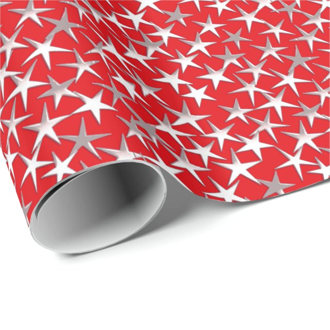 Silver stars on dark red wrapping paper (Roll Corner)