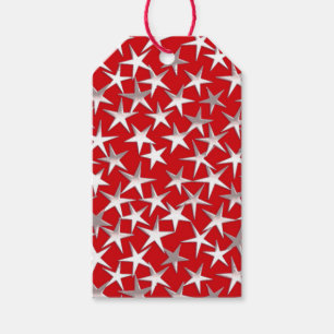 Silver stars on deep red gift tags