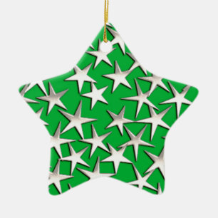 Silver stars on emerald green ceramic tree decoration