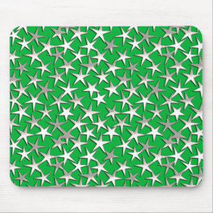 Silver stars on emerald green mouse mat