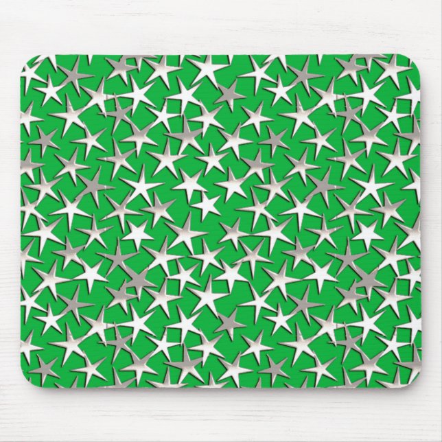 Silver stars on emerald green mouse mat (Front)
