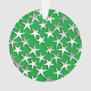 Silver stars on emerald green ornament