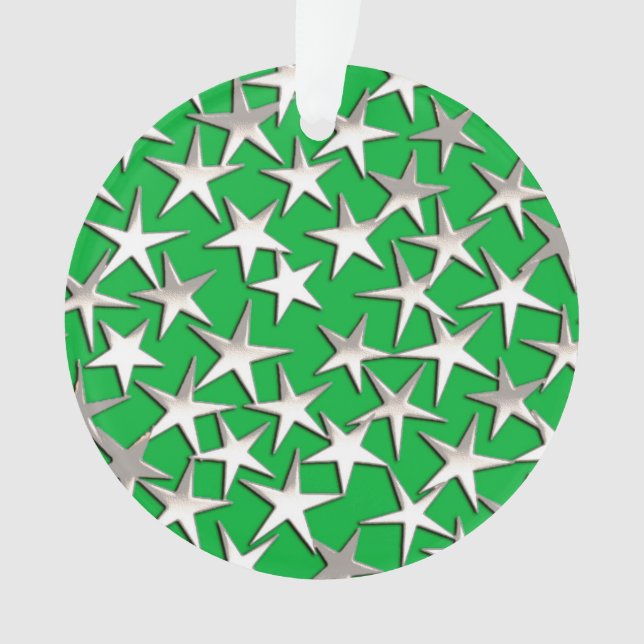 Silver stars on emerald green ornament (Front)