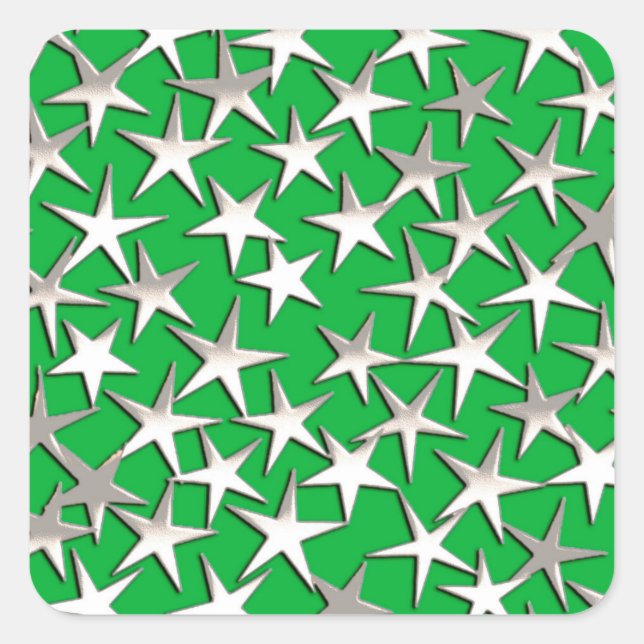 Silver stars on emerald green square sticker (Front)